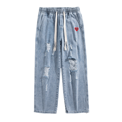 查尔斯桃心破洞牛仔裤