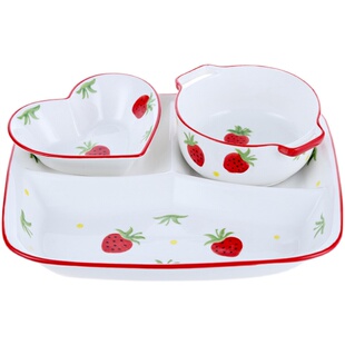 陶瓷分格减脂餐盘一人食套装创意家用大人三格四格早餐盘菜盘拼盘