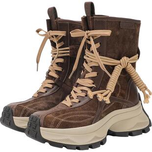 DESKISS女鞋2026春季新款复古厚底增高中筒靴女款小众百搭骑士靴