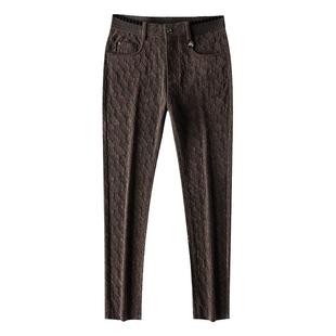 秋冬高端裤子男高端休闲裤商务裤黑色针织男裤宽松大码弹力麻花纹