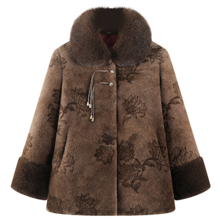 高档奶奶冬装羽绒服仿皮草大衣袄老年人白鸭绒外套加厚老太太棉袄