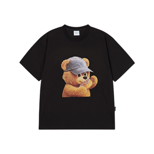 ADLV2026年新款AC熊娃娃脸帽子男孩印花短袖卡通风棉质T恤上衣潮