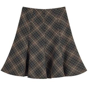 KBNE复古学院风毛呢半身裙女2025冬季新款高腰格子裙a字中长裙子