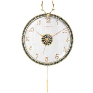 康巴丝轻奢鹿头挂钟客厅家用摇摆钟表简约装饰北欧挂表网红石英钟