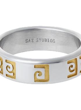 洋气潮流图腾金纹男女钛钢戒指