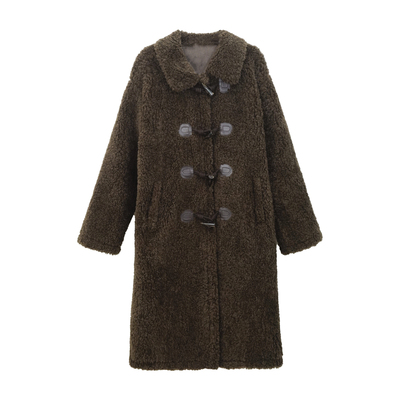 棕色羊羔毛皮草外套女秋冬牛角扣