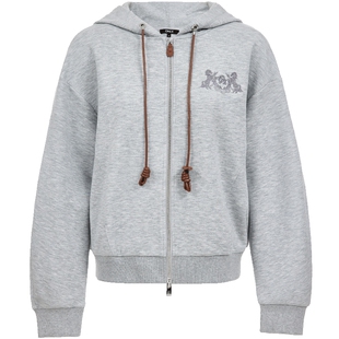 ONLY2026春季新款含莱赛尔PU帽绳双头拉链宽松连帽卫衣外套上衣女