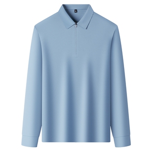 恒源祥2026新款长袖T恤男中年休闲商务春季翻领桑蚕丝拉链polo衫