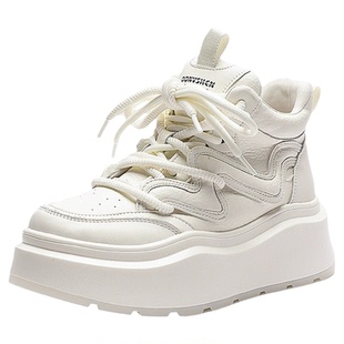 真皮厚底高帮鞋女款2025新款秋冬季加绒百搭爆款小白鞋运动休闲鞋