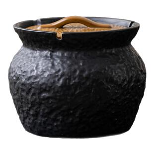 韩恬繁中式复古粗陶烟灰缸陶瓷带盖防飞灰家用客厅瓦罐大烟缸