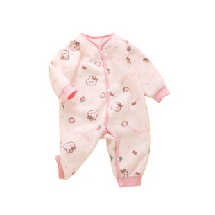 宝宝居家服冬季66码73婴儿衣服加绒保暖连体衣女宝a类睡衣小月龄