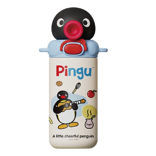 Pingu保温杯学生上学背带便携吸管杯儿童户外水杯男女孩实用礼物