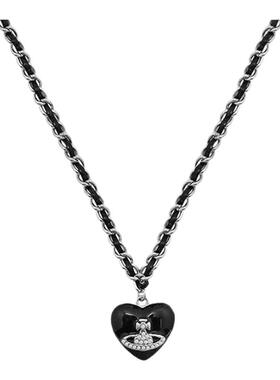 西太后黑色爱心土星项链女款轻奢
