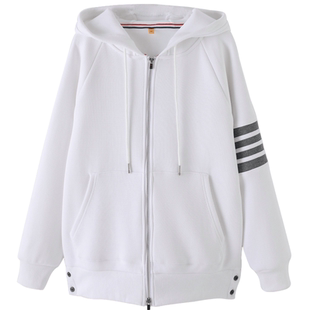 TB男女休闲运动卫衣外套春秋潮牌新款华夫格开衫拉链宽松连帽插肩