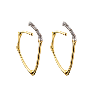 鬼才设计师满钻耳钉金竹节拼色造型耳饰镶嵌满钻耳钉轻奢气质名媛