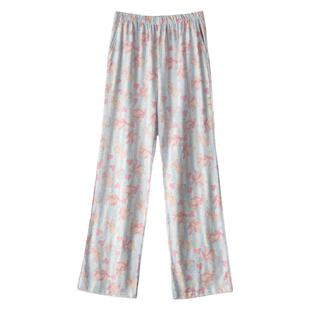 针织印花卡通猫咪睡裤女春秋季纯棉薄款宽松长裤裤子家居裤可外穿