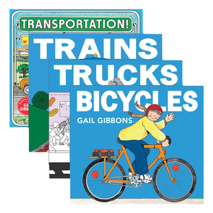 Gail Gibbons交通工具系列4册套装 英文原版 盖尔吉本斯少儿百科系列 自行车Bicycle 火车Trains 卡车Trucks 运输 进口英语书籍