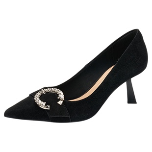 True Meaning·6.5cm·TM黑美人水钻高跟鞋女细跟职场不累脚单鞋
