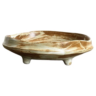 年轮粗陶碗复古哑光碗日式三脚碗浅黄厚实菜碗餐具家用面碗餐厅碗