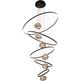 塔林挑空玻璃鹅卵石轻奢黑色吊灯别墅下发光现代loft中空客厅灯