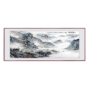 西墙风水画山水画客厅挂画新中式沙发背景墙装饰画聚财纯手绘国画