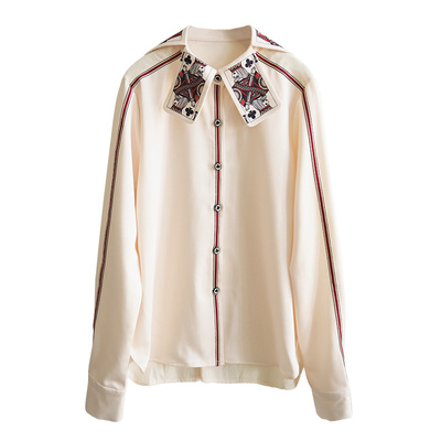 咖沫原创设计2026趣味扑克牌女士衬衫设计感小众复古港风上衣女秋