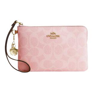 【国内速达】COACH/蔻驰女款手拿包小号粉色老花山茶花装饰钱包