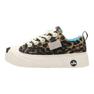 奇安达鞋子女2025新款丑萌大头鞋厚底豹纹帆布鞋时尚百搭休闲板鞋