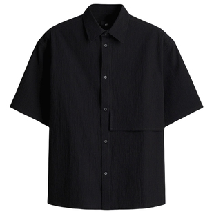 HM男装衬衫春季翻领宽松通勤休闲皱褶衬衣上衣1288366