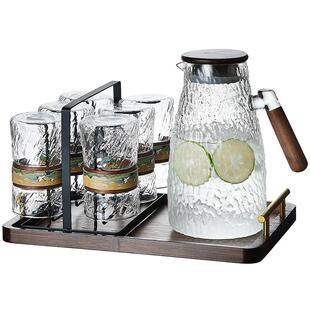 高颜值浮雕玻璃水杯套装家庭用待客厅耐高温泡茶杯子喝咖啡啤酒杯