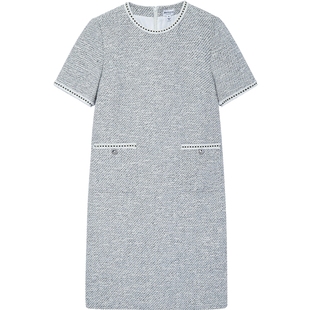 Juicy Couture橘滋连衣裙女直筒白色法式粗花呢小香风礼服中长裙