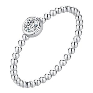 MODIAN摩典莫桑钻S925纯银圆形闪钻戒指女时尚个性小圆珠百搭指环