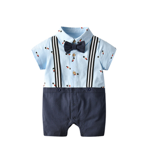 夏款男宝短袖绅士帅气连体衣婴儿周岁满月哈衣礼服花童男洋气爬服