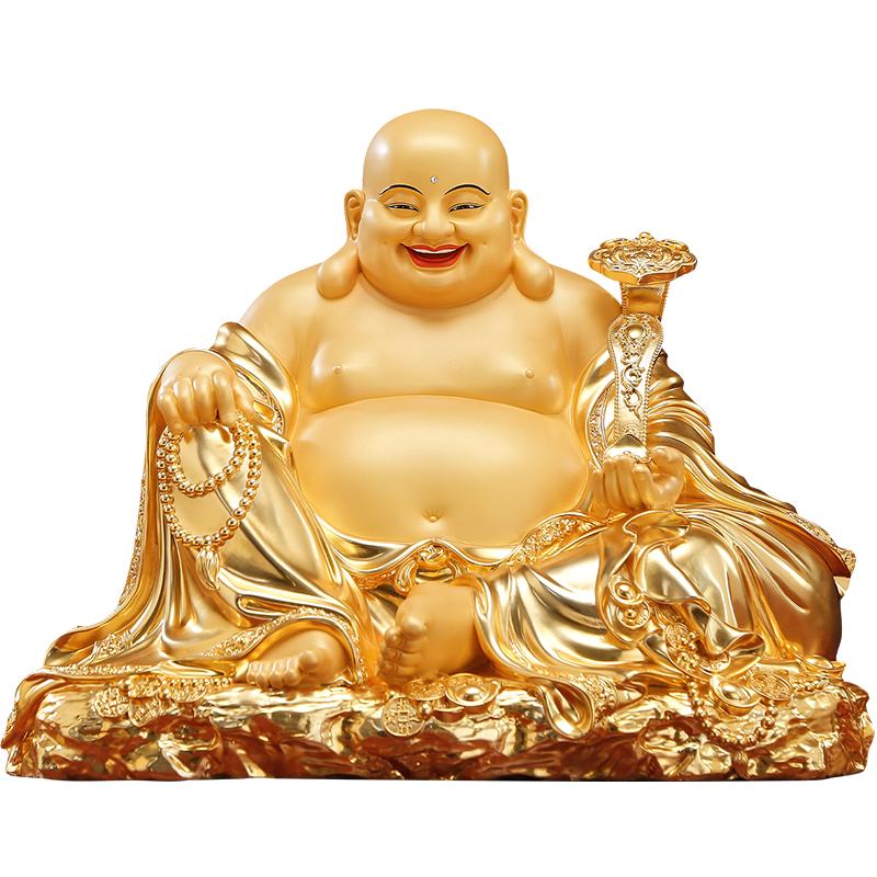 黄铜贴金弥勒佛铜像摆件如意笑佛