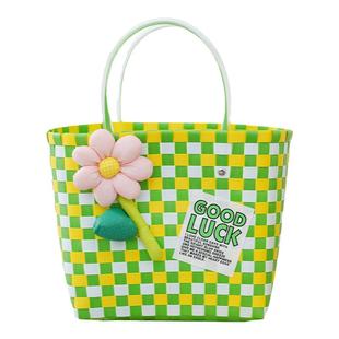 彩色编织手提篮子生日满月伴手礼篮年会礼物收纳篮多巴胺沙滩包