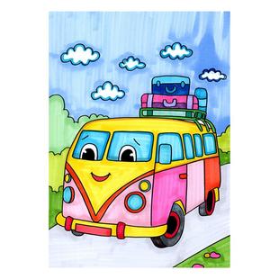 马克笔手绘初级低龄创意汽车飞机创意美术绘画交通工具临摹卡素材