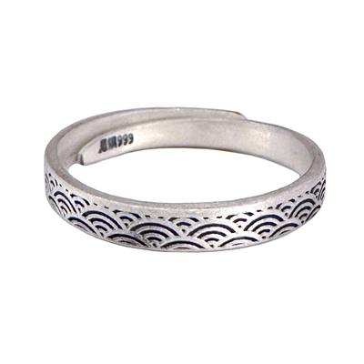 万物笙[水起]复古999纯银做旧个性戒指女款可调节食指环足银戒