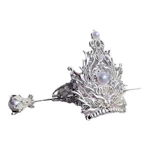 汉服发冠银色发箍顶冠男女通用发饰古代COS原创国风百搭复古