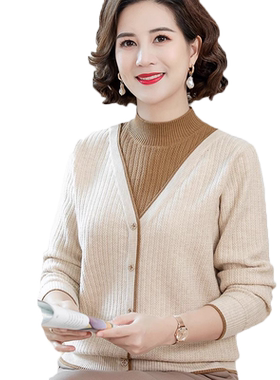 妈妈秋针织衫洋气冬季半高领毛衣