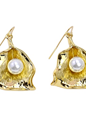 小众轻奢欧美简约ins风高级质镀金时尚甜美树叶设计珍珠耳环项链