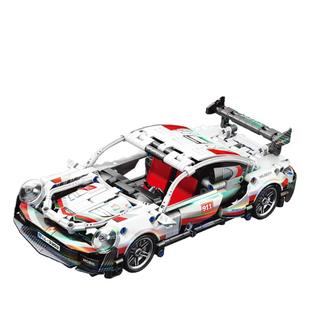 拼装积木车男孩益智玩具2025新款保时捷911跑车回力车模型高难度