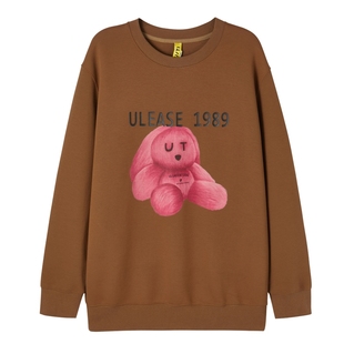 U/TI棕色玩偶印花撞色卫衣女百搭童趣潮休闲上衣尤缇时尚春季新款