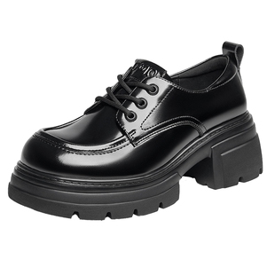 戈美其2025新款真皮厚底小皮鞋女复古增高英伦风乐福鞋压花jk单鞋