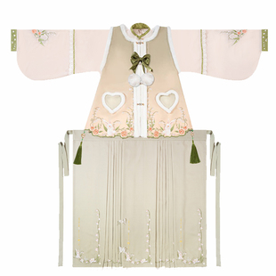 原创女童汉服明制马面亲子套装清新淡雅中国风秋冬加绒比甲三件套