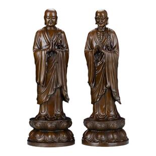 全铜阿难迦叶尊者佛像摆件释迦牟尼佛祖左右弟子罗汉铜像佛堂祥狮