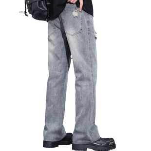 罗蒙春秋款牛仔裤男士2026新款宽松直筒破洞裤男款休闲阔腿长裤子
