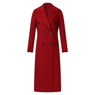歌莉娅羊毛羊绒红色大衣女冬季2025新款翻领双面呢外套1EDL6N210