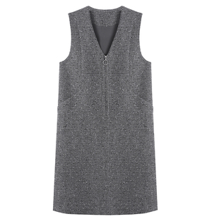 柒院家大码女装设计感半拉链背心连衣裙2025秋冬款宽松遮肉马甲裙