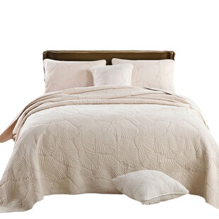 美式双面纯棉绣花绗缝被三件套韩式高档2025新款床盖四季通用床单