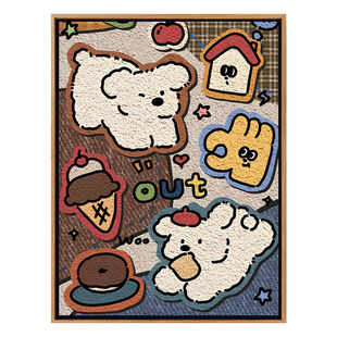 卡通小狗美式复古风手绘填充肌理画DIY数字油画手工房间装饰挂画